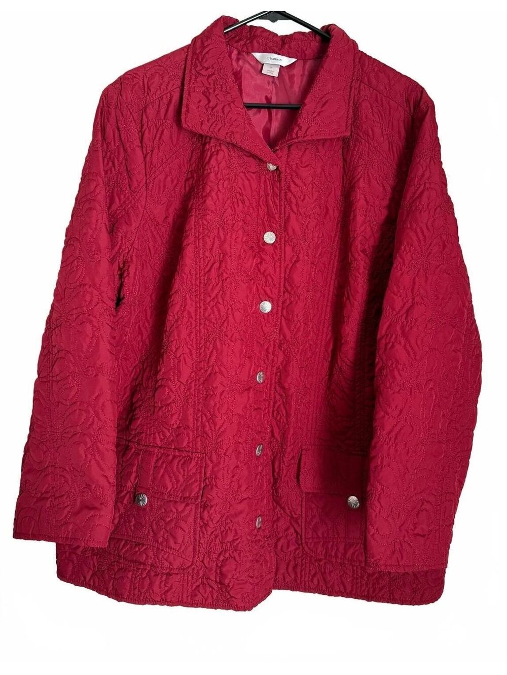 CJ Banks Women's Jacket Coat Size 3X Red Wine Outerwear Polyester Snaps Pockets